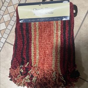SD Collection Chenille Throw Blanket - Red, Orange, and Green